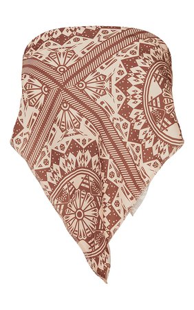 Brown Tile Print Tie Back Pointed Hem Bandeau Top | PrettyLittleThing USA