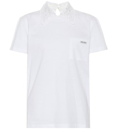 Lace-trimmed cotton polo shirt