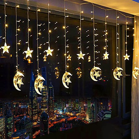 Amazon.com: Tencoz 138 LED Star Curtain Lights, Window Curtain String Light Moon Star Fairy String Lights for Wedding Party Home Garden Bedroom Outdoor Indoor Wall Decorations (Warm White): Home Improvement