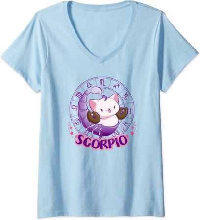 Amazon.com: Womens Kawaii Cats Astrology Zodiac Scorpio V-Neck T-Shirt: Clothing