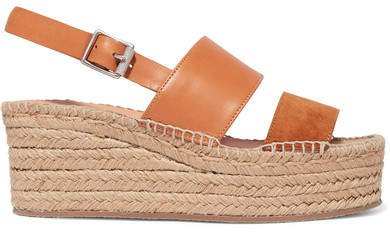 Edie Leather And Suede Espadrille Wedge Sandals - Tan