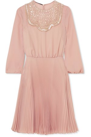 Prada | Embellished pleated silk-georgette midi dress | NET-A-PORTER.COM