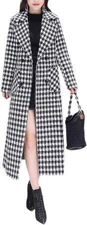 Amazon.com: ebossy Women's Houndstooth Trench Coat Winter Single Breasted Quilt-Lined Long Coat (Medium, Black/White(regular)) : Clothing, Shoes & Jewelry