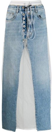 contrast patch jean skirt