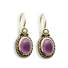 Braided Gold and Oval Amethyst Earrings