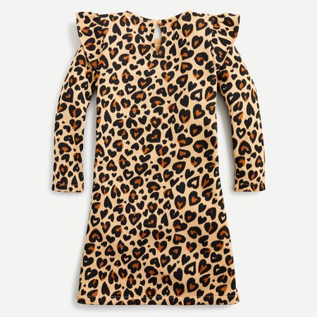 J.Crew: Girls' Ruffle-shoulder Fleece Dress In Heart Leopard