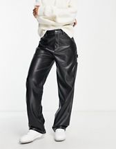ASOS DESIGN faux leather look straight leg pants in black | ASOS