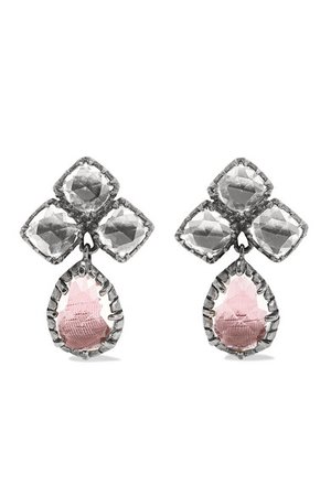 Larkspur & Hawk | Sadie Cluster rhodium-dipped quartz earrings | NET-A-PORTER.COM