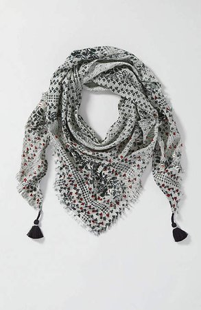 Embroidered Floral Print Triangle Scarf | JJill