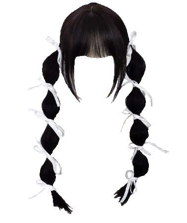 Hair White Ribbon Bubble Pigtails with Bangs Black 2 (Dei5 edit)