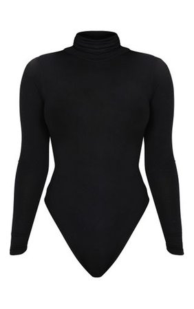 Petite Black Basic Roll Neck Long Sleeve Bodysuit | PrettyLittleThing