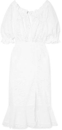 Olivia Broderie Anglaise Cotton Midi Dress - White