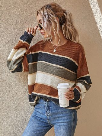 SHEIN LUNE Striped Pattern Oversized Sweater | SHEIN