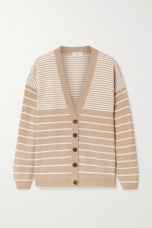 Sand Bead-embellished striped wool-blend cardigan | Brunello Cucinelli | NET-A-PORTER