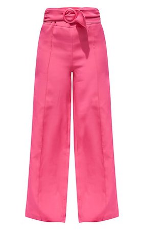 Petite Hot Pink Belted High Waisted Trousers | PrettyLittleThing USA
