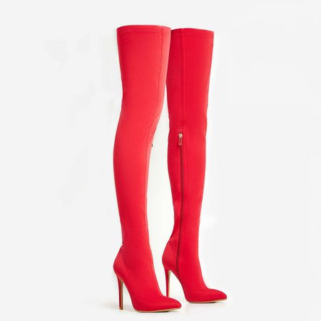 Alabama Pointed Toe Over The Knee Thigh High Long Sock Boot In Red Lycra | EGO