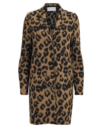 Leopard Wool-Blend Cocoon Coat