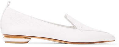 Beya Textured-leather Point-toe Flats - White