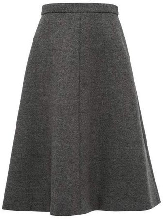A Line Wool Tweed Midi Skirt - Womens - Dark Grey