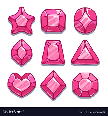 Cartoon pink different shapes gems set Royalty Free Vector