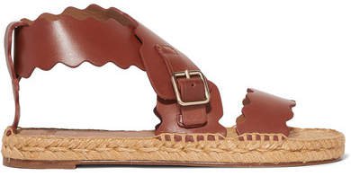 Lauren Scalloped Leather Espadrille Sandals - Brown