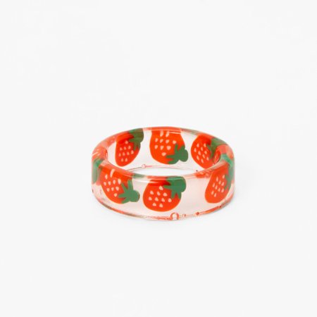 Clear Strawberry Print Resin Ring - Red | Claire's