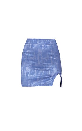 Blue Textured Satin Split Front Mini Skirt | PrettyLittleThing USA