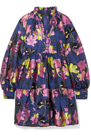 Stine Goya | Tiered floral-jacquard mini dress | NET-A-PORTER.COM
