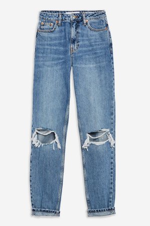 PETITE Mid Stone Rip Mom Tapered Jeans | Topshop