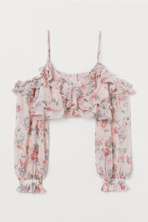 Off-the-shoulder Top - Light pink/floral - Ladies | H&M US
