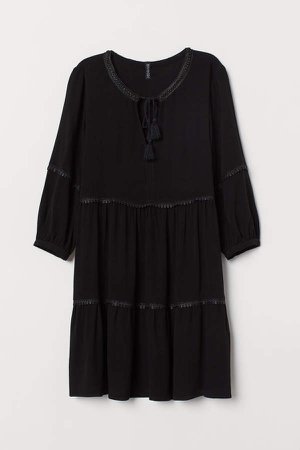 Dress with Lace Trim - Black