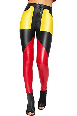WearAll Women's Contrast Colour Block Panel Faux Leather Trousers Ladies Pants Skinny Leg - Black Red - 6: Amazon.co.uk: Clothing