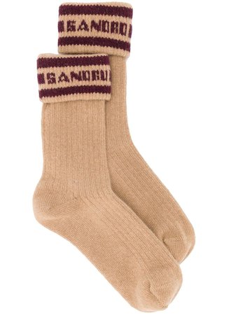 Sandro Paris ribbed-knit logo-print socks