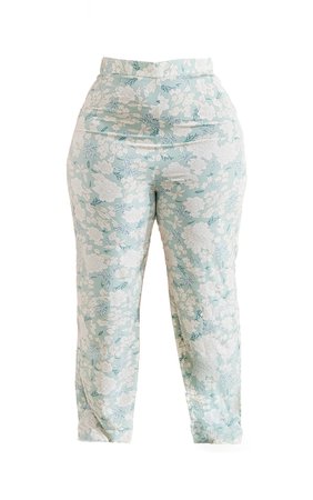 Plus Sage Green Floral Wide Leg Trousers | PrettyLittleThing USA