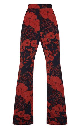 Red Floral Trouser | Trousers | PrettyLittleThing