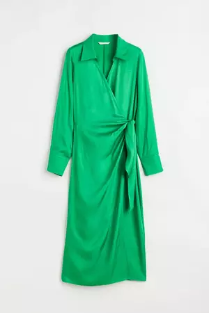 Satin wrap dress - Green - Ladies | H&M
