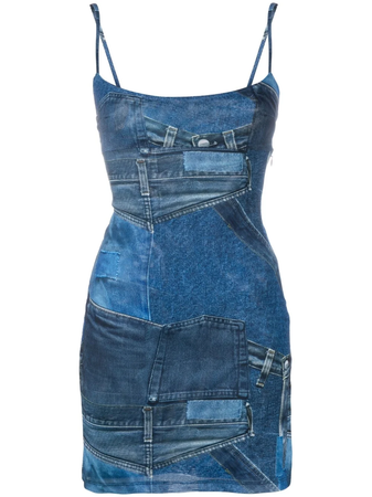MIAOU | Blue Denim Jeans Print Mini Dress