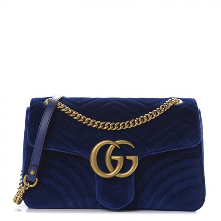 GUCCI Velvet Matelasse Medium GG Marmont Shoulder Bag Cobalt Blue 577536