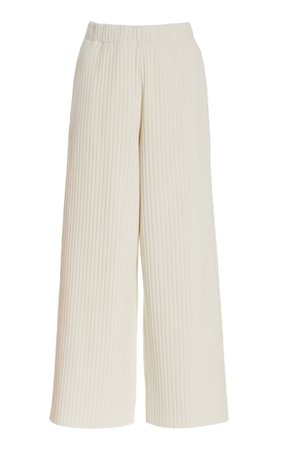 Vince Ribbed Cotton-Blend Cropped Wide-Leg Pants