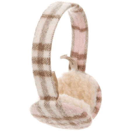 White, Pink Brown Plaid Ear Warmers