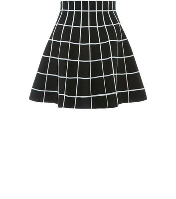Black Knitted Grid Check Skater Skirt | New Look