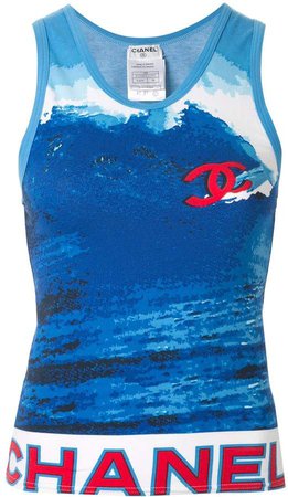 Pre-Owned wave print tank top