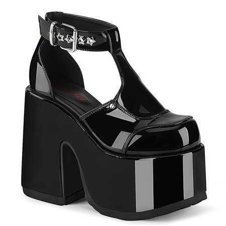 (Black Patent) Demonia | Camel-103 Women's Gothic Chunky Heel T-Strap Sandal