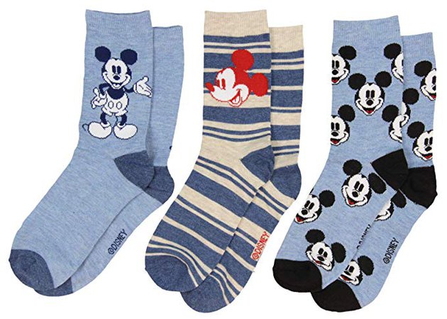 Amazon.com: Disney Mickey Mouse Socks 90th Anniversary Denim Trio 3 Pair Crew Socks Size 9-11, Chambray Heather: Clothing