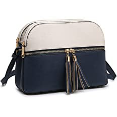 Dasein Women Tassel Zipper Pocket Crossbody Bag Shoulder Purse Fashion Travel Bag with Multi Pockets (Beige/Blue): Handbags: Amazon.com