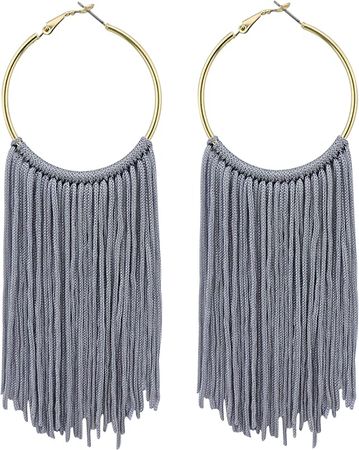 Amazon.com: Coiris Hoop Statement Tassels Dangle Drop Earrings for Women (ER1083-Grey): Clothing, Shoes & Jewelry