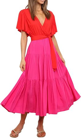 R.Vivimos Women's Fall Cotton Long Sleeves Irregular Polka Dot V Neck Casual Flowy Midi Dress at Amazon Women’s Clothing store