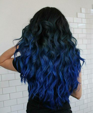 Blue and Black Ombre Curly Hair
