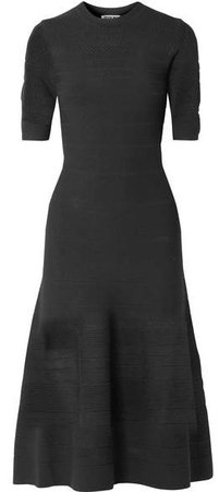 GREY - Pointelle-knit Midi Dress - Black