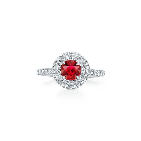 Tiffany Soleste® ring in platinum with a ruby and diamonds. | Tiffany & Co.